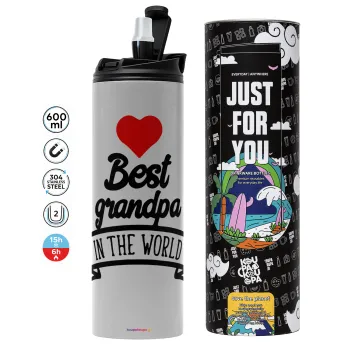 Best Grandpa in the world, Tumbler ποτήρι θερμό ΓΚΡΙ από ανοξείδωτο ατσάλι 600ml