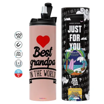 Best Grandpa in the world, Tumbler ποτήρι θερμό ΡΟΖ από ανοξείδωτο ατσάλι 600ml