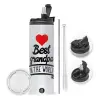 Travel Tumbler θερμό με διπλό καπάκι, μεταλλικό καλαμάκι και βούρτσα καθαρισμού (Ανωξείδωτο 304 Food grade, BPA free, 600ml)