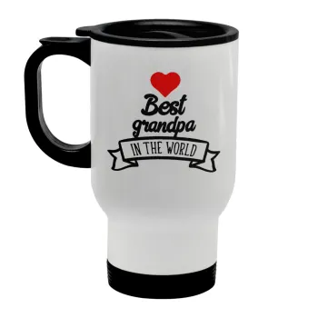 Best Grandpa in the world, Stainless steel travel mug with lid, double wall white 450ml