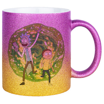 Rick and Morty, Κούπα Χρυσή/Ροζ Glitter, κεραμική, 330ml