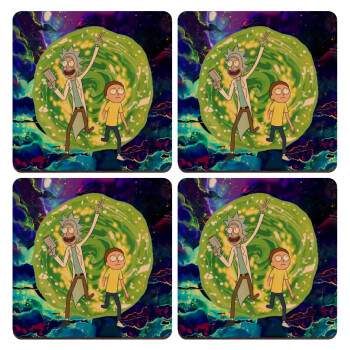 Rick and Morty, ΣΕΤ x4 Σουβέρ ξύλινα τετράγωνα plywood (9cm)