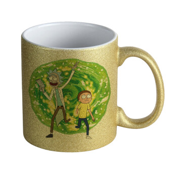 Rick and Morty, Κούπα Χρυσή Glitter που γυαλίζει, κεραμική, 330ml