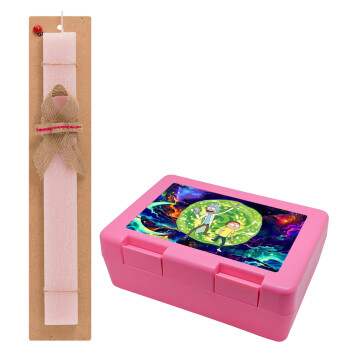 Rick and Morty, Easter Set, children's snack container PINK & scented flat Easter candle (30cm) (PINK)