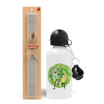Rick and Morty, Easter Set, metallic aluminum water bottle (500ml) & aromatic flat Easter candle (30cm) (GRAY)