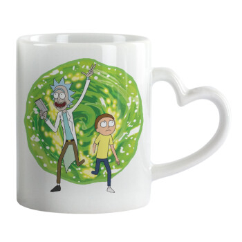Rick and Morty, Κούπα καρδιά χερούλι λευκή, κεραμική, 330ml