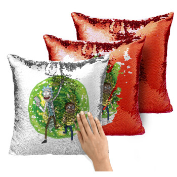 Rick and Morty, Μαξιλάρι καναπέ Μαγικό Κόκκινο με πούλιες 40x40cm περιέχεται το γέμισμα