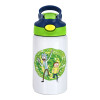 Children's hot water bottle, stainless steel, with safety straw, green, blue (350ml)