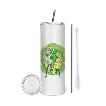 Rick and Morty, Eco friendly stainless steel tumbler 600ml, with metal straw & cleaning brush