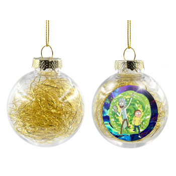 Rick and Morty, Χριστουγεννιάτικη μπάλα δένδρου διάφανη με χρυσό γέμισμα 8cm