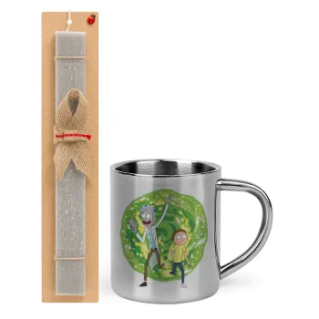Rick and Morty, Easter Set, metallic thermal cup (300ml) & Easter aromatic flat candle (30cm) (GRAY)