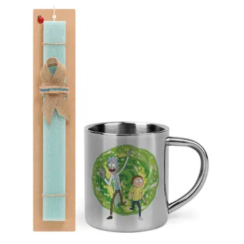 Rick and Morty, Easter Set, metallic thermal cup (300ml) & aromatic flat Easter candle (30cm) (TURQUOISE)