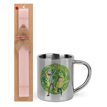 Rick and Morty, Easter Set, metallic thermal cup (300ml) & aromatic flat Easter candle (30cm) (PINK)