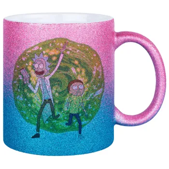Rick and Morty, Κούπα Χρυσή/Μπλε Glitter, κεραμική, 330ml