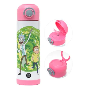 Rick and Morty, Παιδικό παγούρι θερμό, ανοξείδωτο, με καλαμάκι ασφαλείας, ΡΟΖ (500ml)