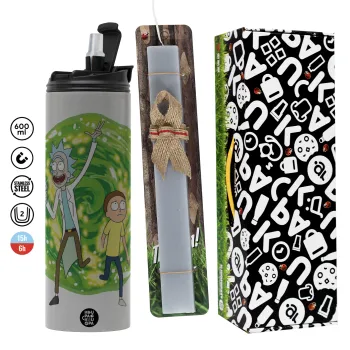 Rick and Morty, Πασχαλινή Λαμπάδα με Travel Tumbler θερμό (600ml, BPA free) & κερί αρωματικό πλακέ (30cm) (ΓΚΡΙ)