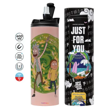 Rick and Morty, Tumbler stainless steel PINK 600ml
