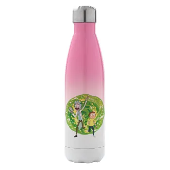 Rick and Morty, Metal mug thermos Pink/White (Stainless steel), double wall, 500ml