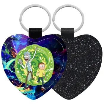 Rick and Morty, Μπρελόκ PU δερμάτινο glitter καρδιά ΜΑΥΡΟ