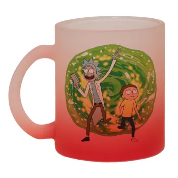 Rick and Morty, Κούπα γυάλινη δίχρωμη με βάση το κόκκινο ματ, 330ml