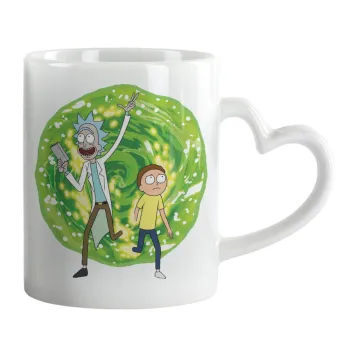 Rick and Morty, Κούπα καρδιά χερούλι λευκή, κεραμική, 330ml