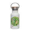 Metallic thermos (Stainless steel) White with wooden lid (bamboo), double-walled, 350ml