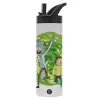 Metallic thermos bottle with straw & handle, stainless steel (Stainless steel 304), double-walled, 600ml.