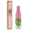 Easter Set, Metallic pink/white (Stainless steel) thermos, double-walled, 500ml & aromatic flat Easter candle (30cm) (PINK)