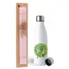 Easter Set, metallic stainless steel water bottle (750ml) & scented flat Easter candle (30cm) (PINK)