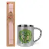 Easter Set, metallic thermal cup (300ml) & aromatic flat Easter candle (30cm) (PINK)