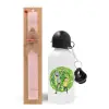 Easter Set, metallic aluminum bottle (500ml) & aromatic flat Easter candle (30cm) (PINK)