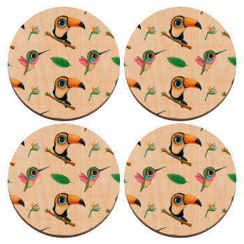 Toucan, ΣΕΤ x4 Σουβέρ ξύλινα στρογγυλά plywood (9cm)