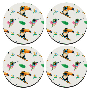 Toucan, SET of 4 round wooden coasters (9cm)