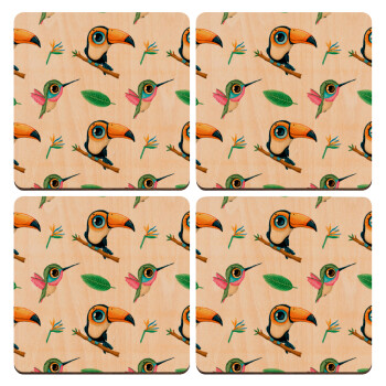 Toucan, ΣΕΤ x4 Σουβέρ ξύλινα τετράγωνα plywood (9cm)