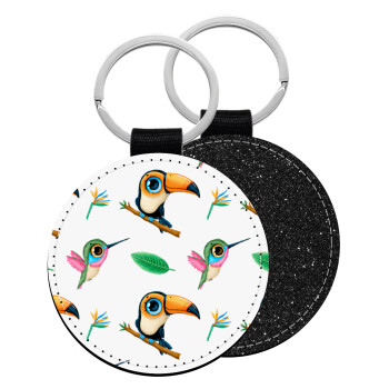 Toucan, Μπρελόκ Δερματίνη, στρογγυλό ΜΑΥΡΟ (5cm)