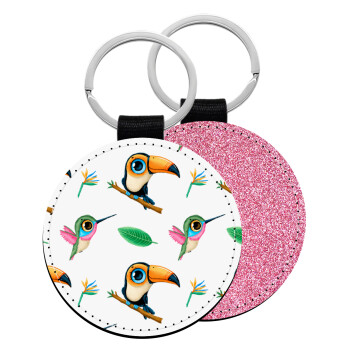 Toucan, Μπρελόκ Δερματίνη, στρογγυλό ΡΟΖ (5cm)