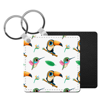 Toucan, Μπρελόκ Δερματίνη, τετράγωνο ΜΑΥΡΟ (5x5cm)