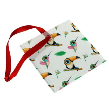 Toucan, Christmas ornament, glass square ornament 9x9cm