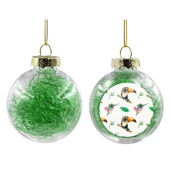 Toucan, Transparent Christmas tree ball ornament with green filling 8cm