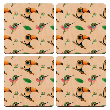 Toucan, ΣΕΤ x4 Σουβέρ ξύλινα τετράγωνα plywood (9cm)