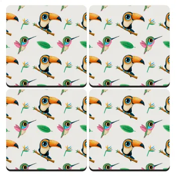 Toucan, ΣΕΤ 4 Σουβέρ ξύλινα τετράγωνα (9cm)