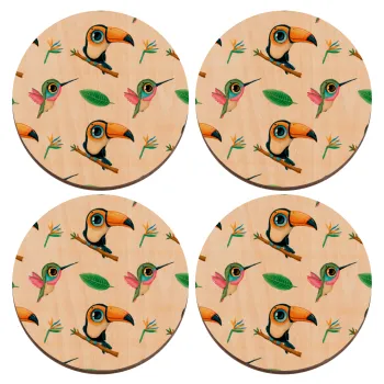 Toucan, ΣΕΤ x4 Σουβέρ ξύλινα στρογγυλά plywood (9cm)