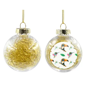 Toucan, Transparent Christmas tree ball ornament with gold filling 8cm