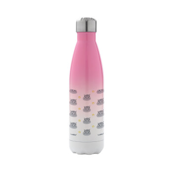 Hippo, Metal mug thermos Pink/White (Stainless steel), double wall, 500ml