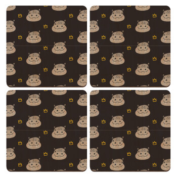 Hippo, ΣΕΤ x4 Σουβέρ ξύλινα τετράγωνα plywood (9cm)