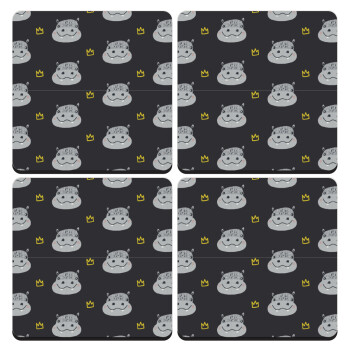 Hippo, ΣΕΤ 4 Σουβέρ ξύλινα τετράγωνα (9cm)