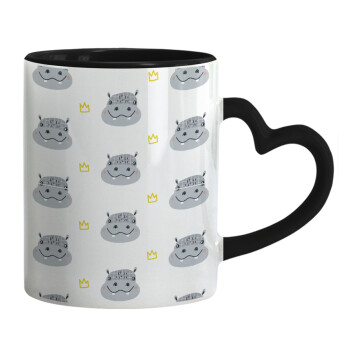 Hippo, Mug heart black handle, ceramic, 330ml