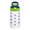 Children's hot water bottle, stainless steel, with safety straw, green, blue (350ml)