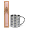 Easter Set, metallic thermal cup (300ml) & aromatic flat Easter candle (30cm) (PINK)