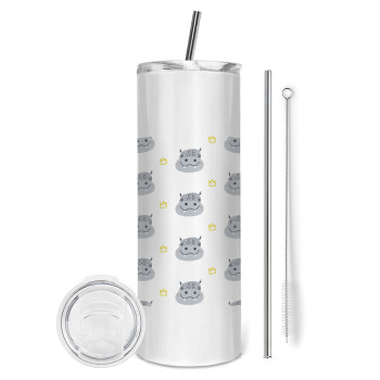 Hippo, Eco friendly stainless steel tumbler 600ml, with metal straw & cleaning brush